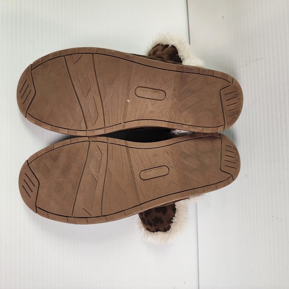 Calistoga 3 Tier Tan Leopard Print Slip on Short Boots Soft Faux Fur Lined Sz 9 - Picture 6 of 7